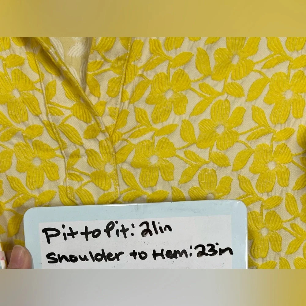 Tish Cox Floral Embroidered Popover Blouse Top Yellow White  Women’s Medium - Picture 7 of 12
